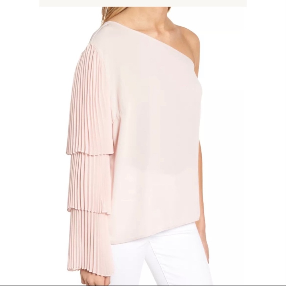 Chelsea28 Blush One Shoulder Pleated Sleeve Blouse